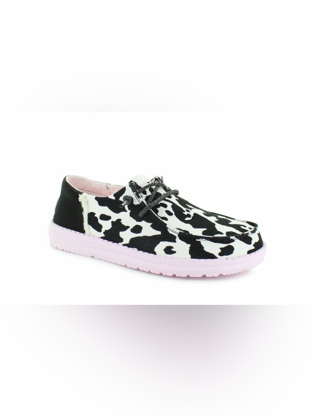 Hey Dude Cow-Print Sneaker with Pink Sole women’s 6